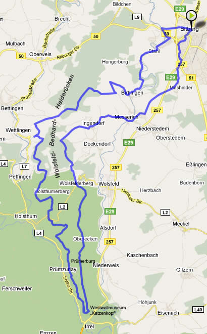 Streckenkarte Mittelhangweg Wolsfelder Heiderücken